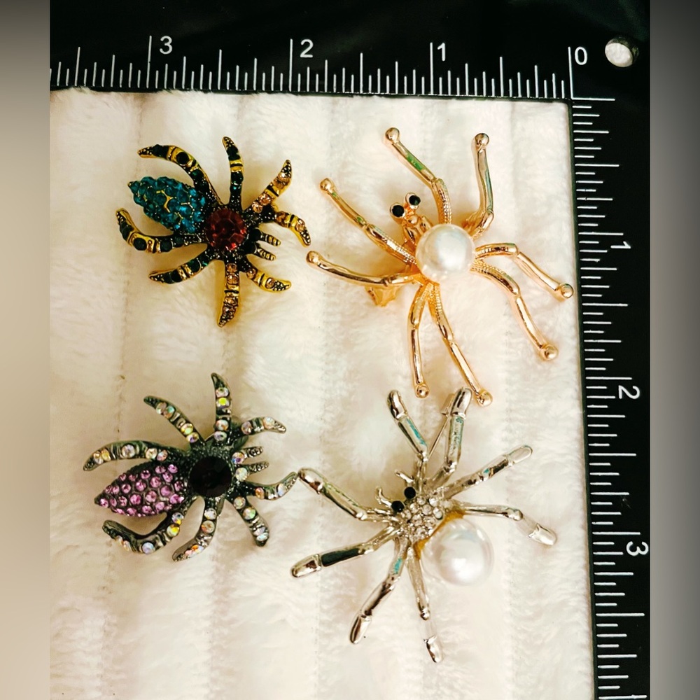 4pc Spider Brooch Pin Lot Vintage Style Rhinestone Pearl Gothic Jewelry
